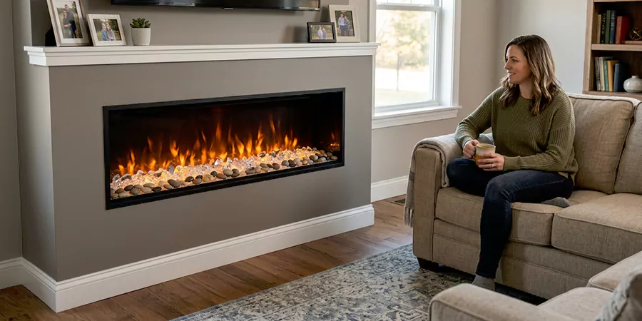 Electric Fireplace With Crystal and Pebble Embers Cherry Hill